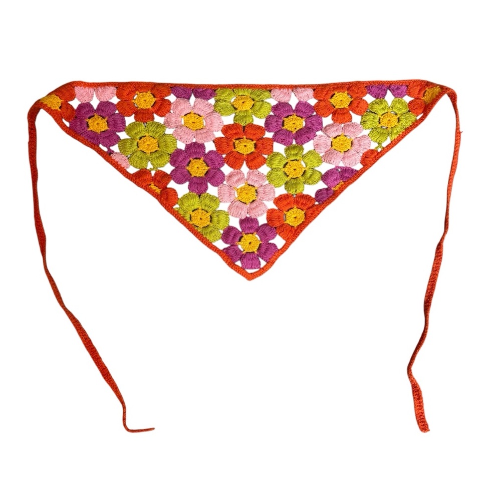 Handmade Multicolor Crochet Floral Triangle Scarf